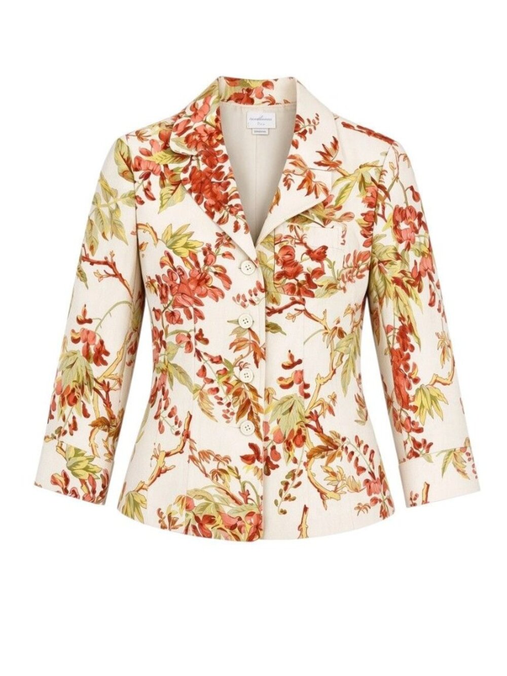 Emma James Cream & Red Floral Print 3/4 Sleeve Button Front Jacket 10